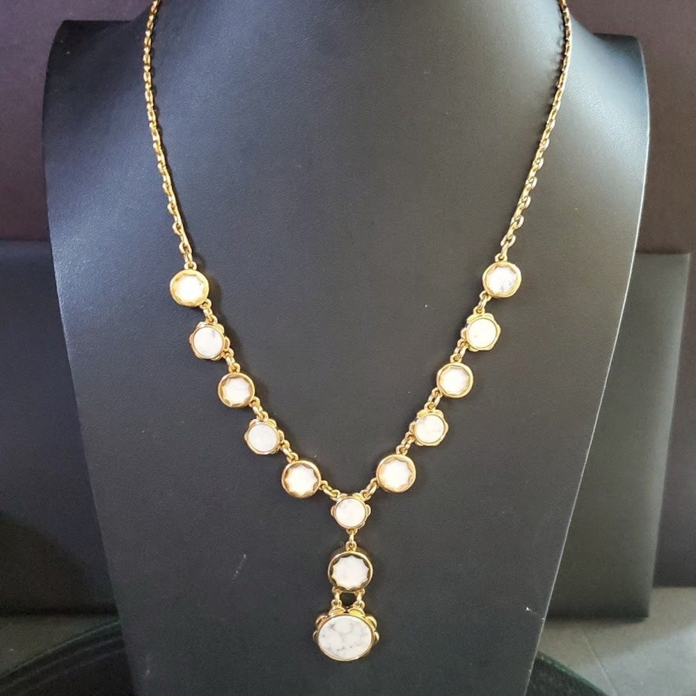 Kate Spade New York Punchy Petals White Marble Stone Gold Plated Y-Necklace